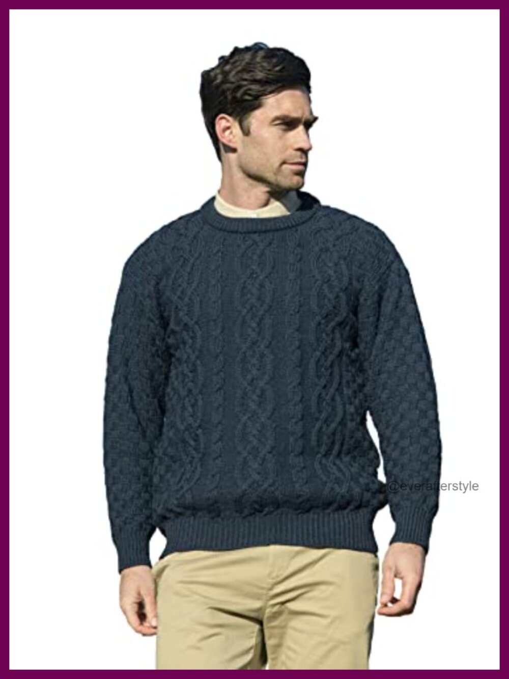 Merino Wool Crew Neck Pullover Sweater Basket Stitch Winter Knit